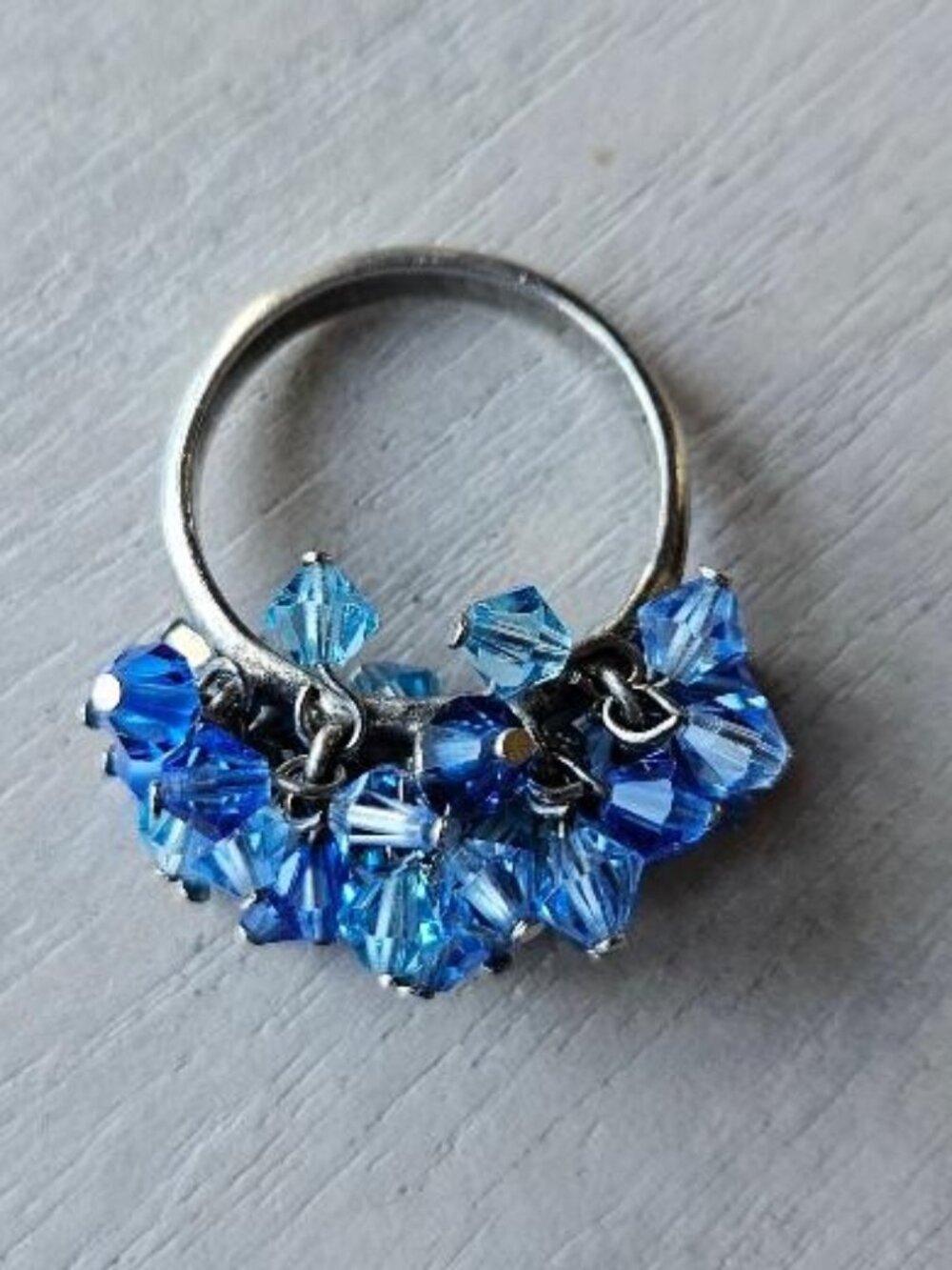Cluster Dangle Beaded Ring Sterling Silver